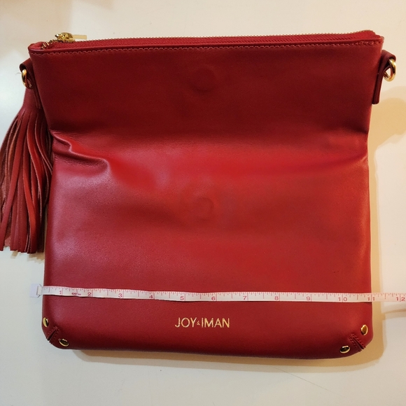JOY & IMAN Red Genuine Leather Clutch Tassel Detail EUC - Picture 13 of 14